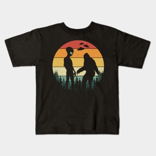 Retro Alien And Bigfoot Ufos Kids T-Shirt